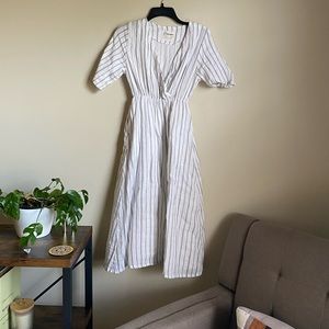 Conscious Clothing Linen Wrap Midi Stripe Dress